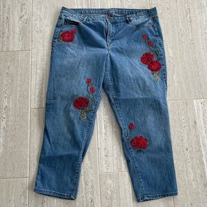 Gloria Vanderbilt Blue Jeans with Red Floral Embroidery